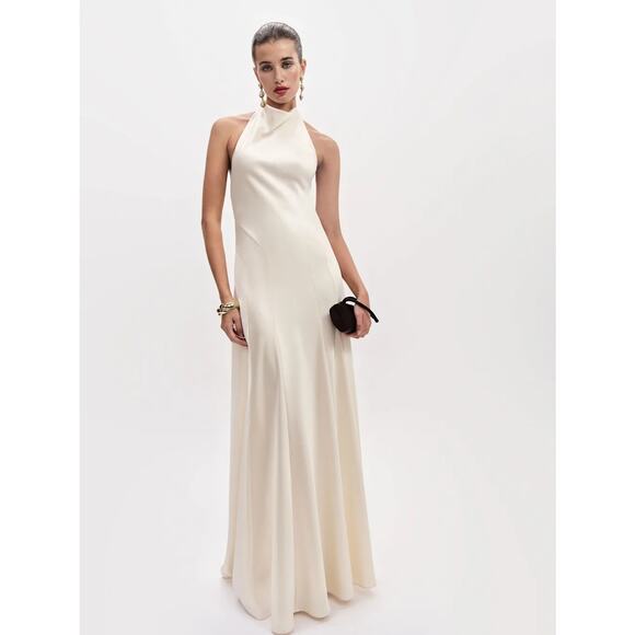 Reformation Roy Satin Dress Fior Di Latte - Picture 2 of 12